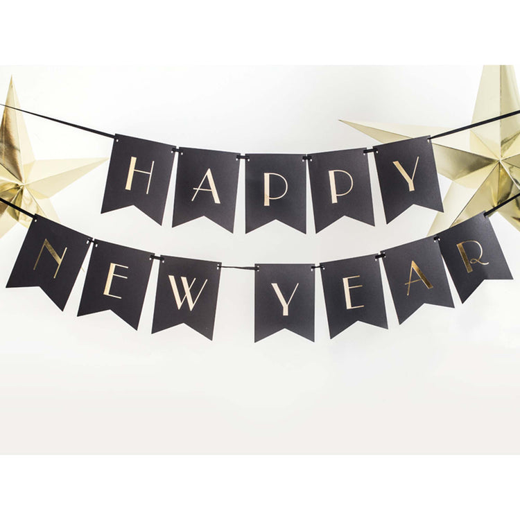 Happy New Year Black Pennant Letter Banner