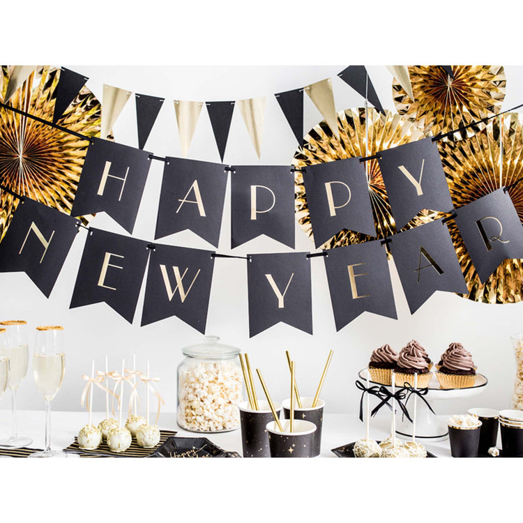 Happy New Year Black Pennant Letter Banner