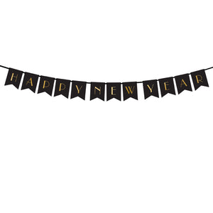 Happy New Year Black Pennant Letter Banner