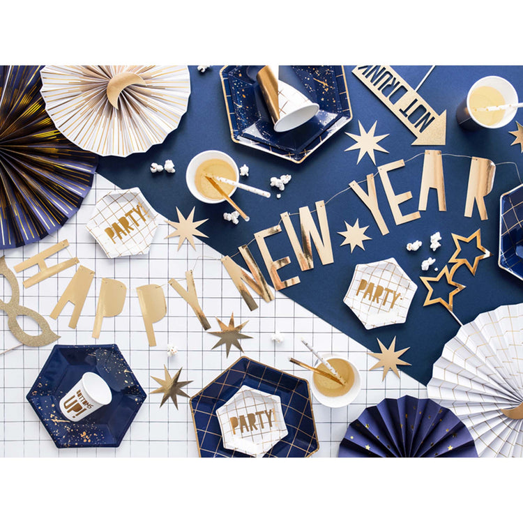 Happy New Year Gold Block Letter Banner