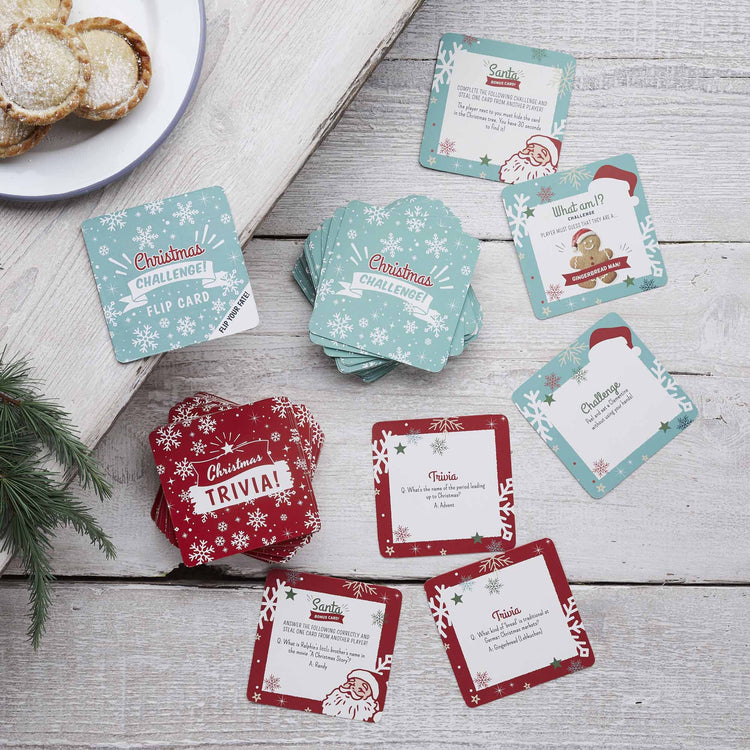 Festive Fun Flip your Fate Christmas Trivia or Challenge Card Game