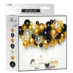 Balloon Garland Kit Black Gold & Silver with 66 Balloons Pack of 66