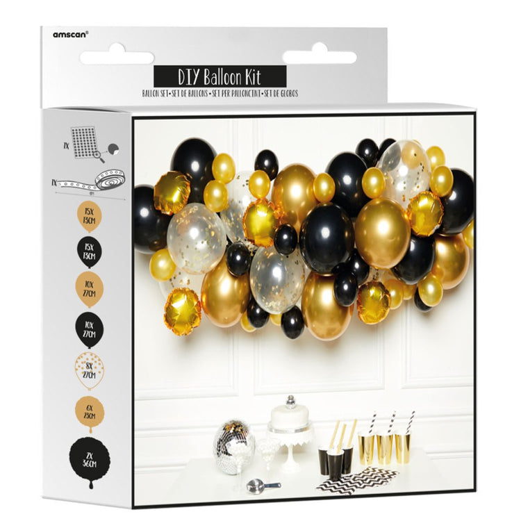 Balloon Garland Kit Black Gold & Silver with 66 Balloons Pack of 66