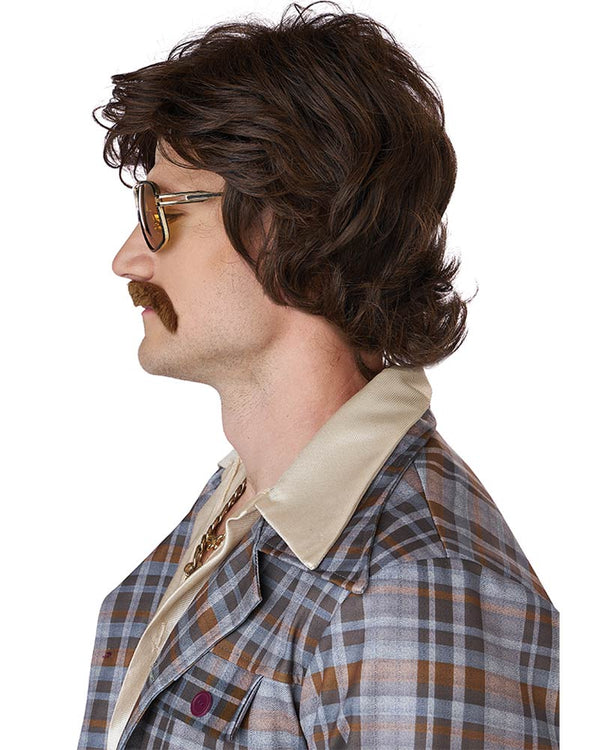 70s Disco Daddy Short Brown Wig and Moustache