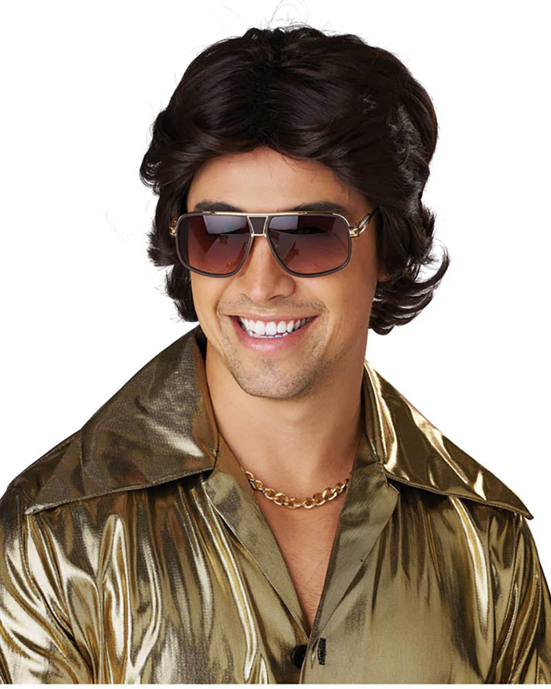 70s Feathered and Flashy Dark Brown Wig