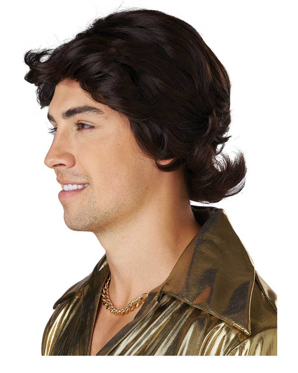 70s Feathered and Flashy Dark Brown Wig