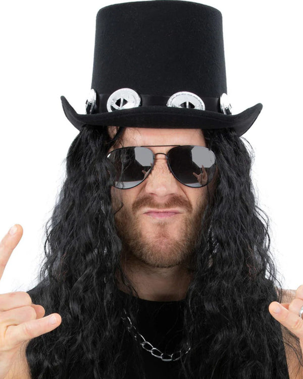 70s Glam Rock Hat with Hair and Sunglasses Set