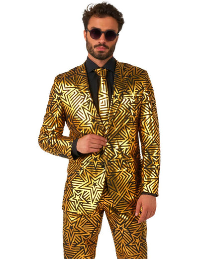 70s Golden Geo Star Opposuit Premium Mens Suit