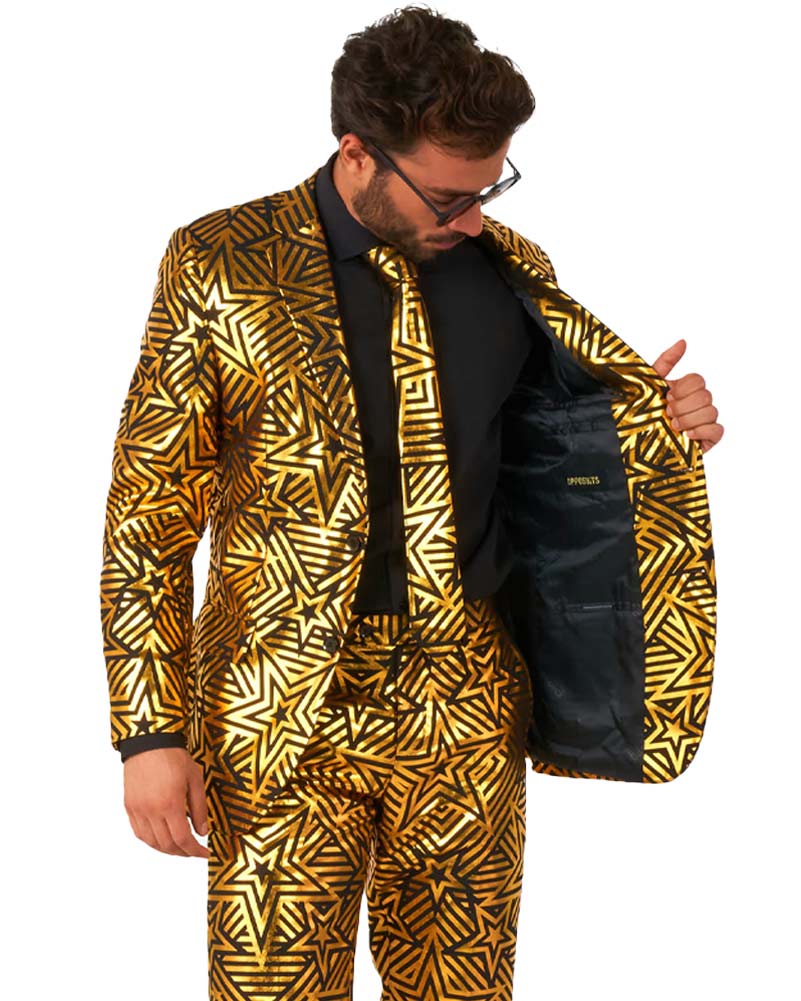 70s Golden Geo Star Opposuit Premium Mens Suit