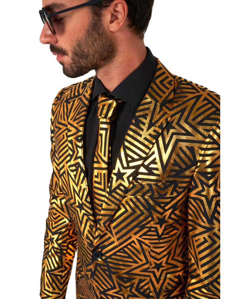 70s Golden Geo Star Opposuit Premium Mens Suit