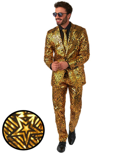70s Golden Geo Star Opposuit Premium Mens Suit
