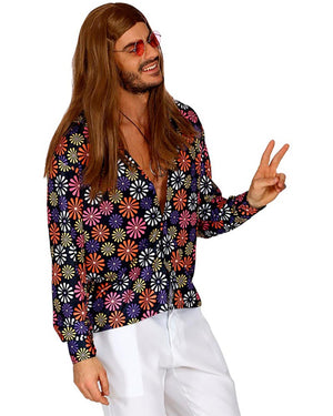 60s Groovy Blue Flowers Mens Shirt
