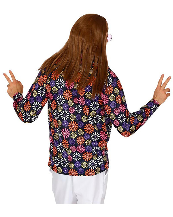 60s Groovy Blue Flowers Mens Shirt