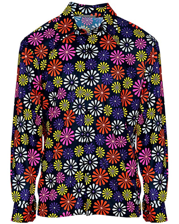 60s Groovy Blue Flowers Mens Shirt