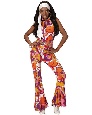 70s Groovy Orchid Womens Jumpsuit