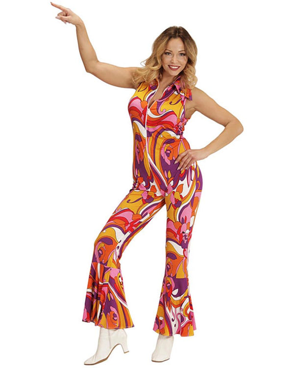 70s Groovy Orchid Womens Jumpsuit