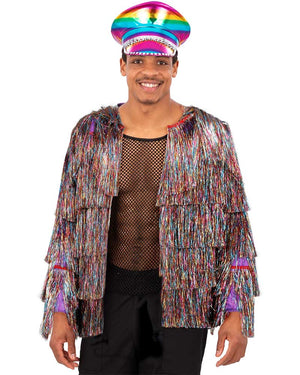 70s Rainbow Tinsel Festival Womens Jacket