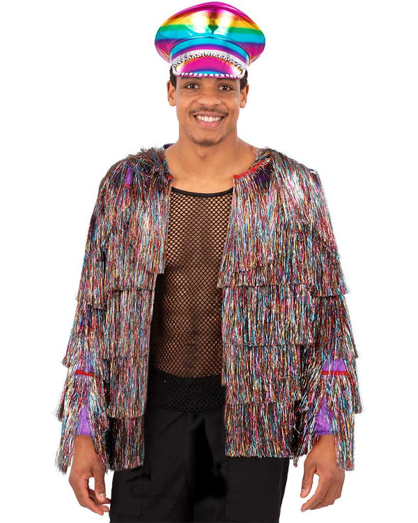 70s Rainbow Tinsel Festival Womens Jacket
