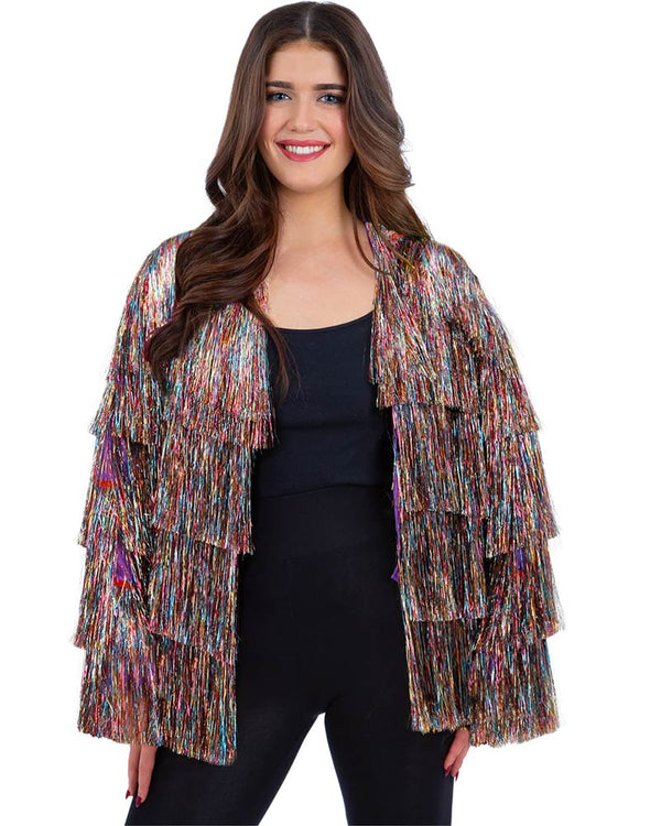 70s Rainbow Tinsel Festival Womens Jacket