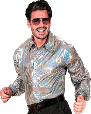 70s Disco Silver Mens Shirt