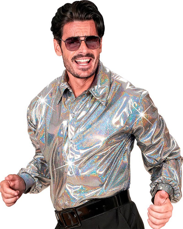 70s Disco Silver Mens Shirt