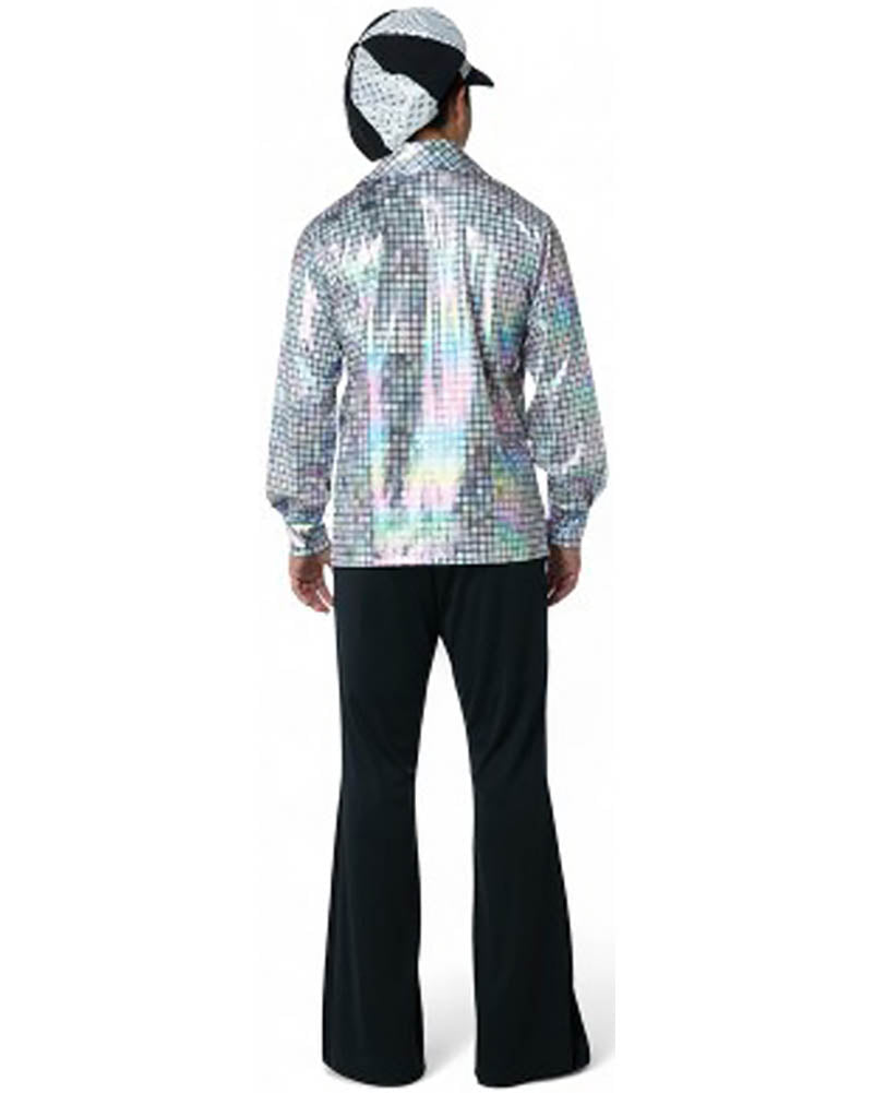 70s Silver Disco Shirt and Hat Mens Costume Kit