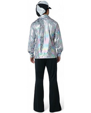 70s Silver Disco Shirt and Hat Mens Costume Kit