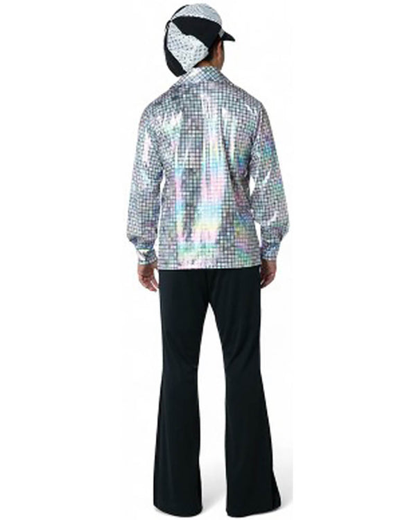 70s Silver Disco Shirt and Hat Mens Costume Kit