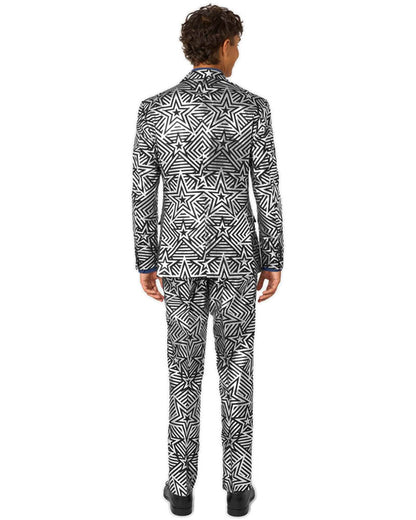 70s Silver Geo Star Opposuit Premium Mens Suit