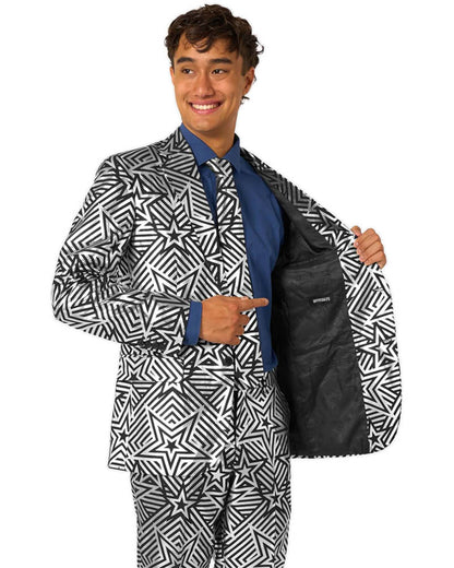 70s Silver Geo Star Opposuit Premium Mens Suit
