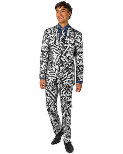 70s Silver Geo Star Opposuit Premium Mens Suit