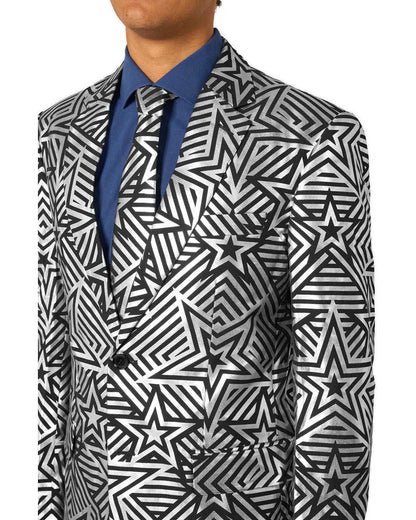 70s Silver Geo Star Opposuit Premium Mens Suit