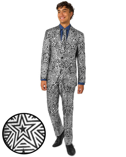 70s Silver Geo Star Opposuit Premium Mens Suit