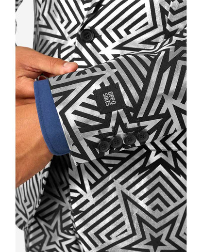 70s Silver Geo Star Opposuit Premium Mens Suit