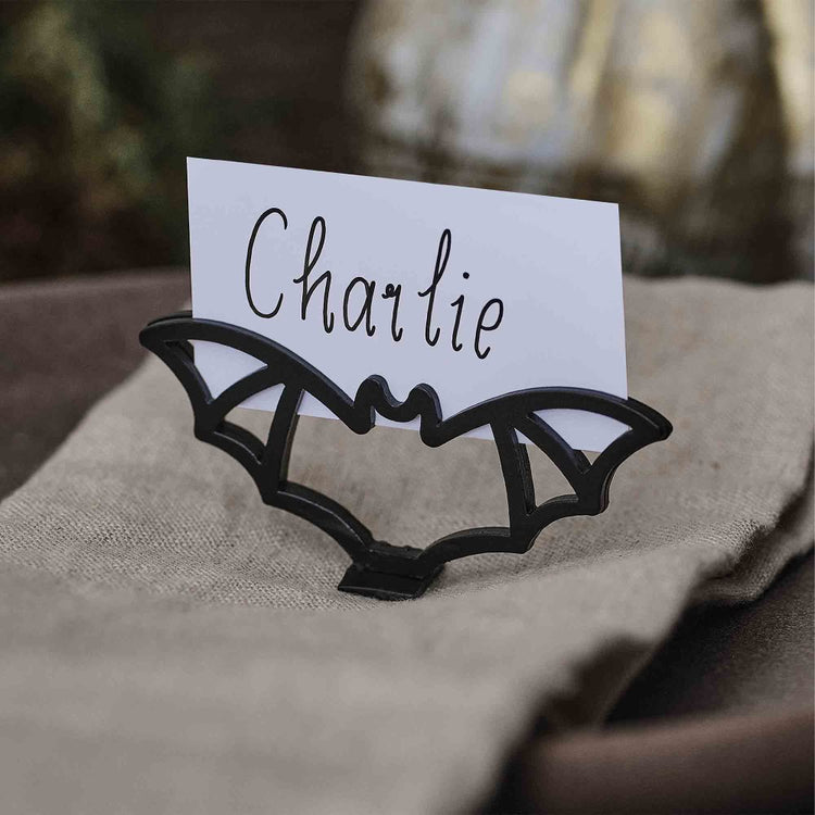 Deadly Soiree Metal Black Bat Place Card Holder Pack of 4