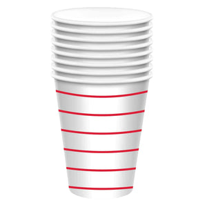 Apple Red Stripes 266ml Paper Cups Pack of 8