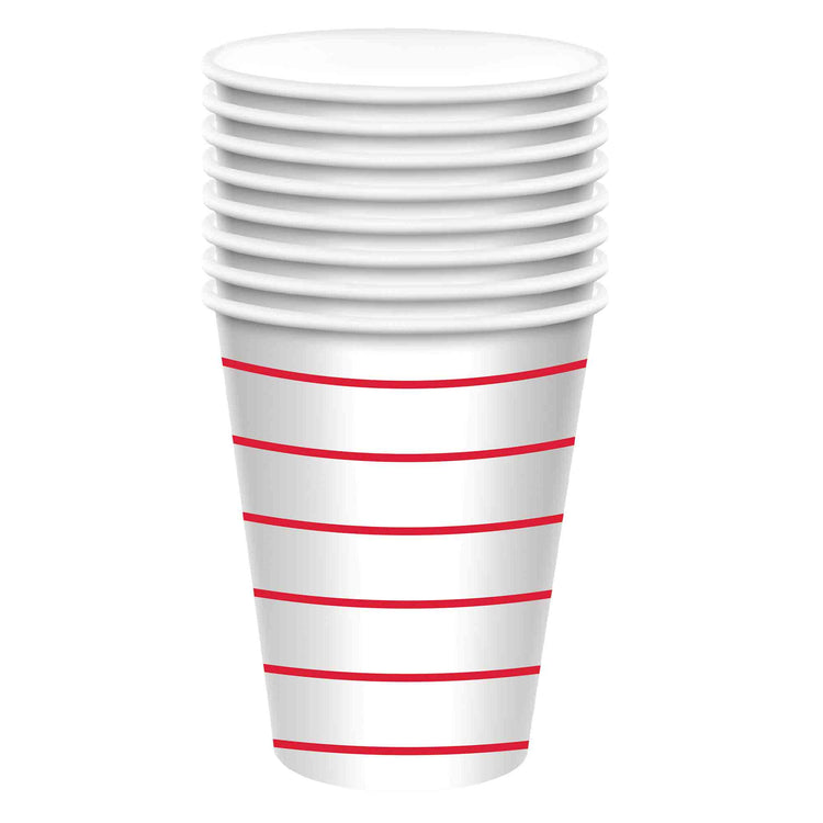 Apple Red Stripes 266ml Paper Cups Pack of 8