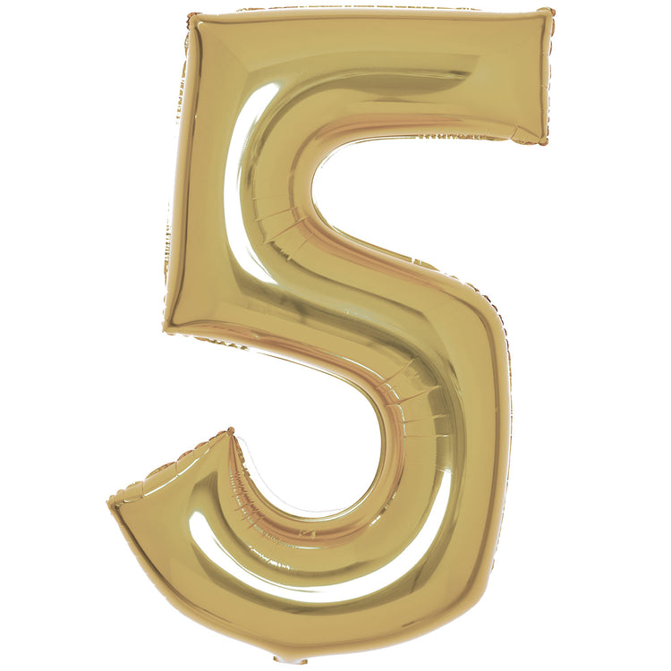 Large Number 5 White Gold Foil Balloon 56cm w x 89cm h