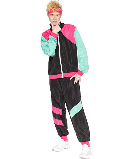 80s Black and Pink Deluxe Tracksuit Adult Plus Size Costume