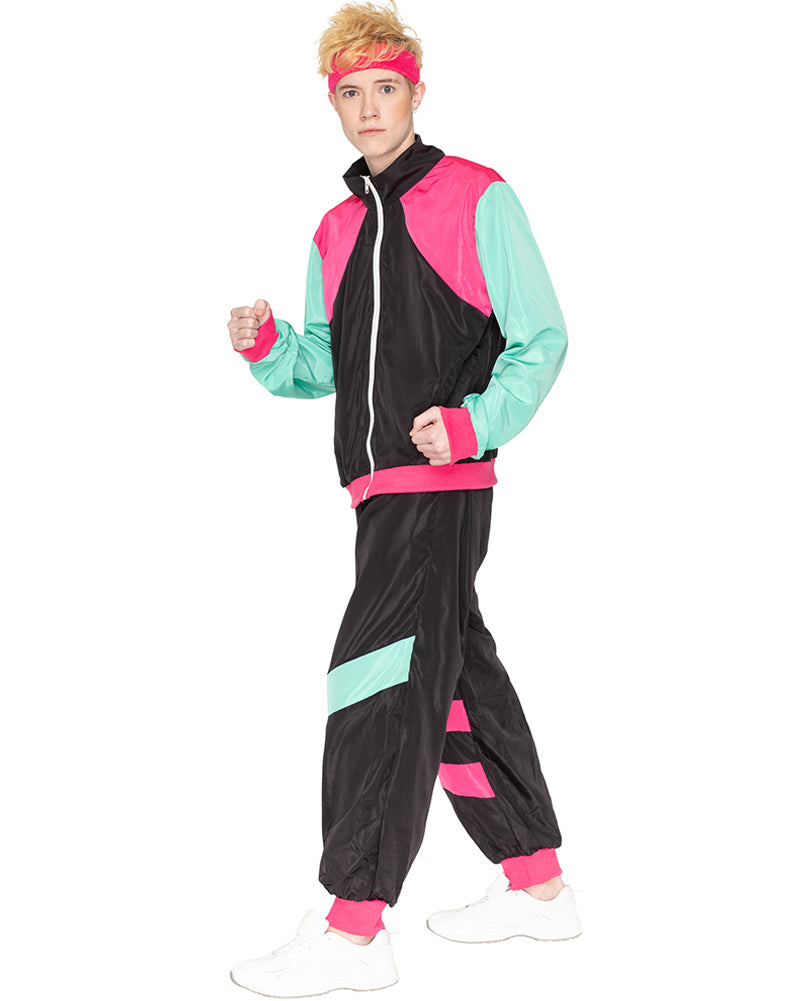 80s Black and Pink Deluxe Tracksuit Adult Costume