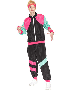 80s Black and Pink Deluxe Tracksuit Adult Costume