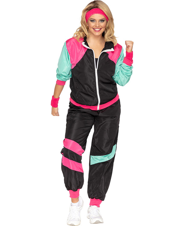 80s Black and Pink Deluxe Tracksuit Adult Costume