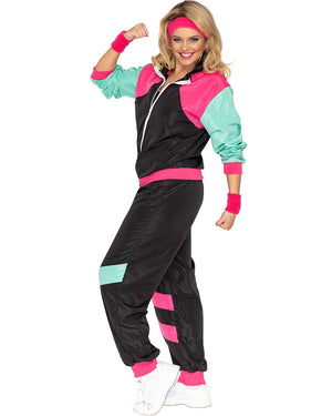 80s Black and Pink Deluxe Tracksuit Adult Costume