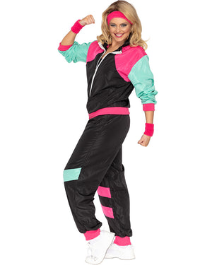 80s Black and Pink Deluxe Tracksuit Adult Plus Size Costume
