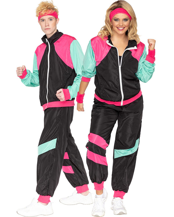 80s Black and Pink Deluxe Tracksuit Adult Costume