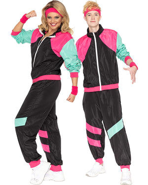80s Black and Pink Deluxe Tracksuit Adult Plus Size Costume