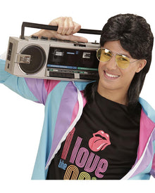 80s Black Mullet Wig and Glasses Set