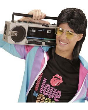 80s Black Mullet Wig and Glasses Set