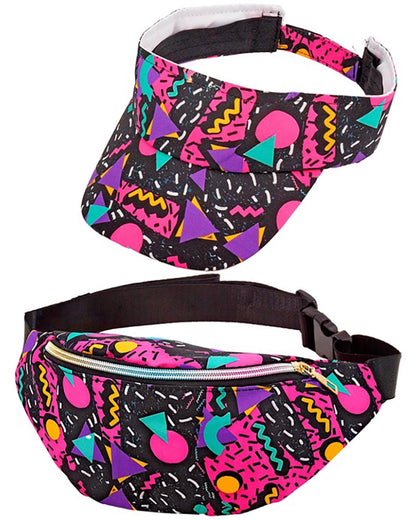80s Funky Black Visor and Bumbag Set