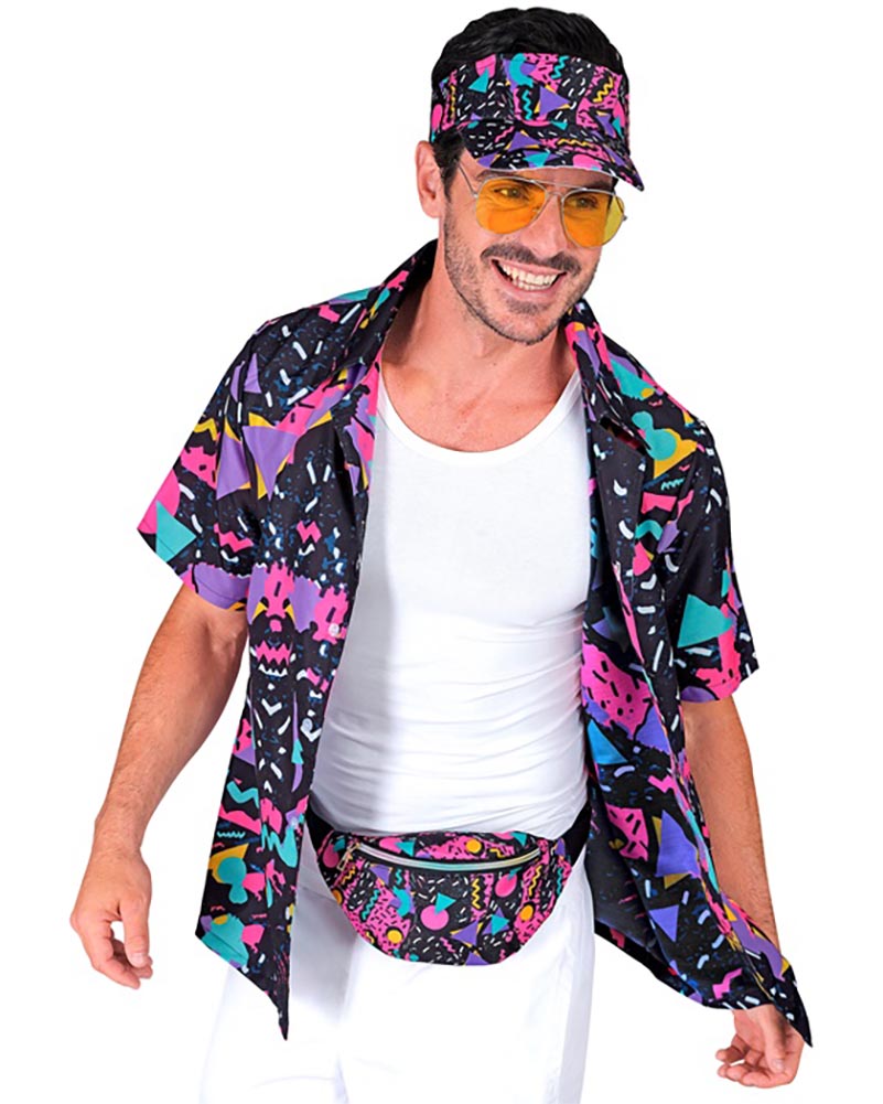 80s Funky Black Visor and Bumbag Set
